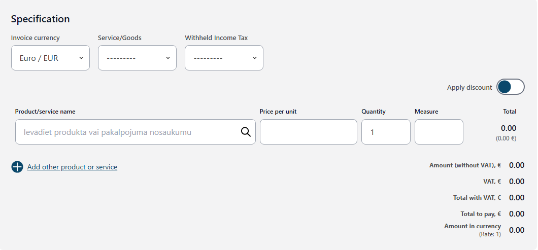 Invoice specification